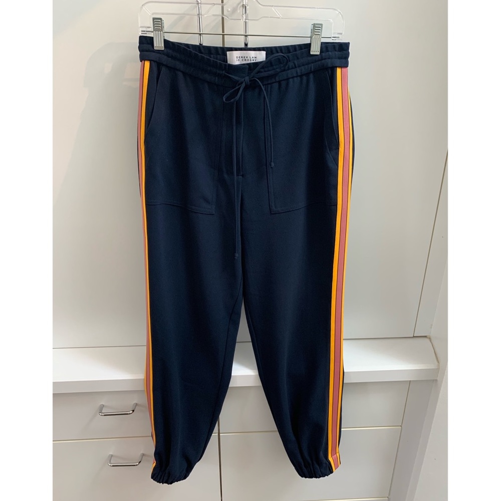 Navy jogger with orange and pink stripes